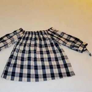 NWT Cute Blue & White Checkered Off -Shoulder Top fits L - XL Beautiful fabric!